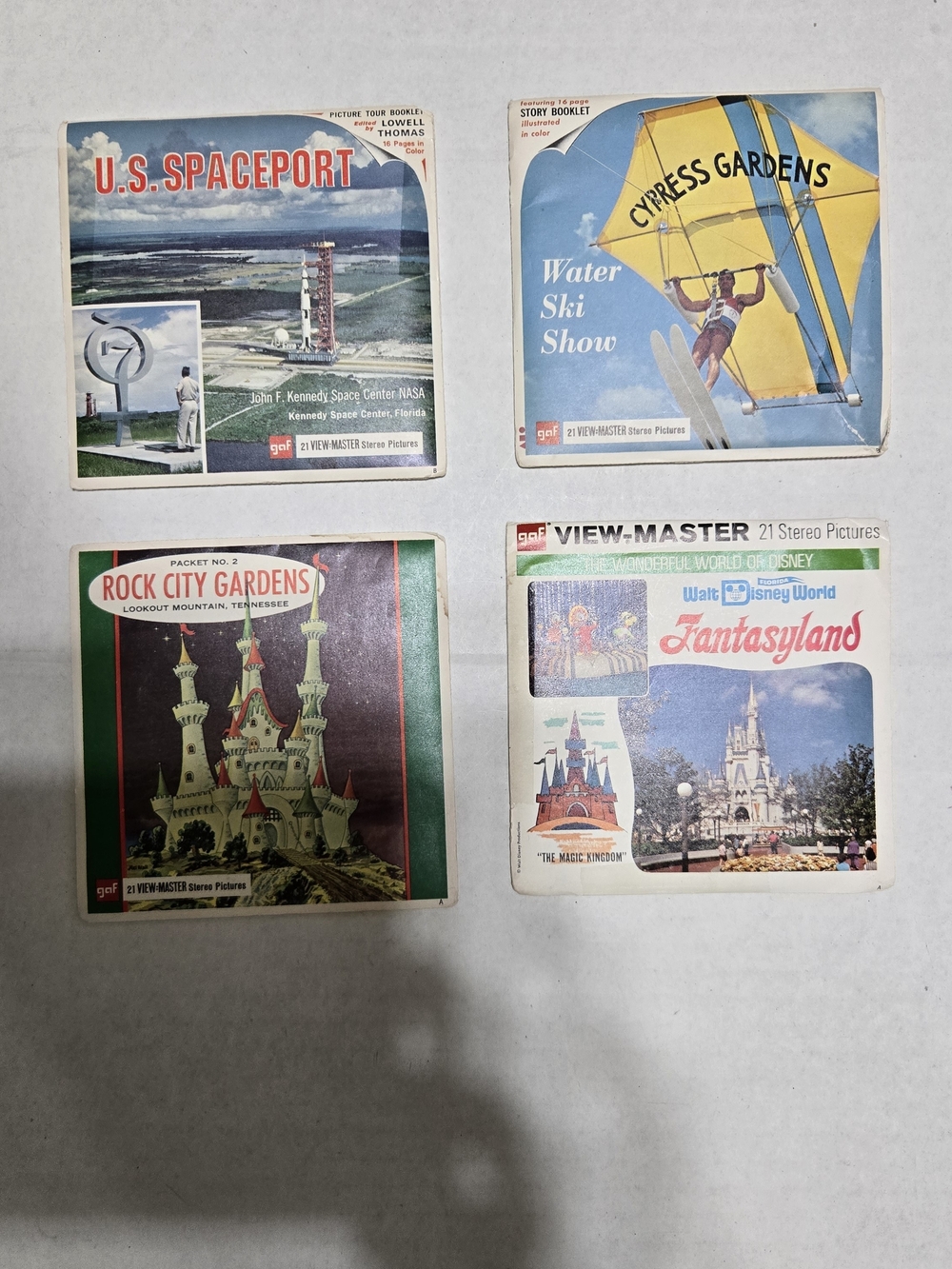 View-Master Lot of 4 Reel Sets w/Sleeves Disney Fantasyland Spaceport 1960s. 12